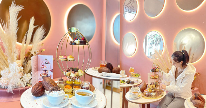 好食打卡下午茶推薦｜粉紅色調cafe龍島Lucullus Cacao登陸奧海城！新店限定4層tea set！