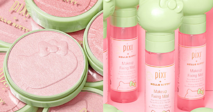 超可愛 Hello Kitty X PIXI 聯名系列！Hello Kitty造型定妝噴霧、壓紋9色眼影盤、胭脂等限量版化妝護膚品